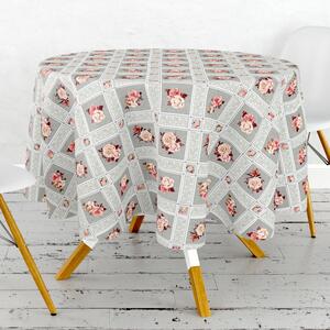 Obrus ​​PVC okrúhly FL-1325-02 - Ružová elegancia (rôzne veľkosti)