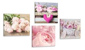 Set obrazov kvety vo vintage štýle - 4x 40x40