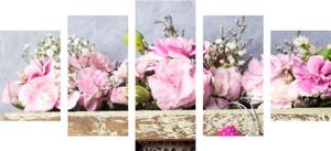 5-dielny obraz kvety karafiátu v drevenej bedničke - 100x50