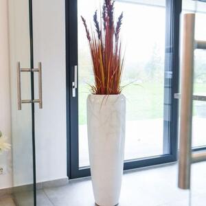 Vysoký kvetináč CAVITA, sklolaminát, výška 97 cm, biely mramor, lesk
