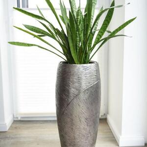 Luxusný kvetináč ROYAL, sklolaminát, výška 73 cm, strieborno-čierny
