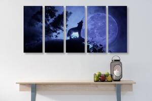 5-dielny obraz vlk v splne mesiaca - 100x50