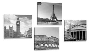 Set obrazov pre milovníkov cestovania v čiernobielom prevedení - 4x 40x40