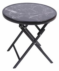 Záhradný bistro stolík, skladací, Ø 45 cm, čierny mramor