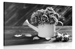 Obraz ruže v krhličke v čiernobielom prevedení - 60x40