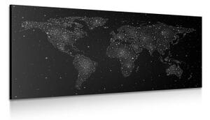 Obraz mapa sveta s nočnou oblohou v čiernobielom prevedení - 100x50