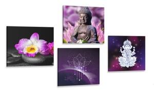 Set obrazov Feng Shui vo fialovom prevedení - 4x 60x60