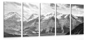 5-dielny obraz nádherná horská panoráma v čiernobielom prevedení - 100x50