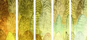 5-dielny obraz zaujímavé zelené asymetrické stromy - 100x50