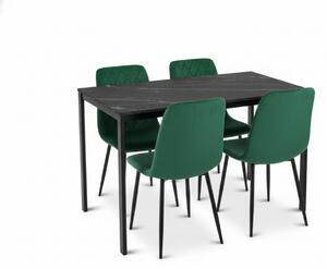 Jedálenský set 1 + 4, čierny stôl RAMOD 100x60 cm mramorový dekor + zelená stolička TURIN s čiernymi nohami