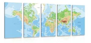 5-dielny obraz klasická mapa sveta - 200x100