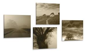 Set obrazov tajomná príroda v sépiovom prevedení - 4x 40x40