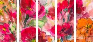 5-dielny obraz maľované kvetinové zátišie - 100x50