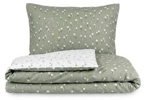 Kvalitex Bavlnené obliečky renforcé Kvietky zelené 1x 140/200, 1x 70/90cm