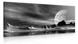 Obraz futuristická planéta v čiernobielom prevedení - 120x60
