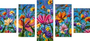 5-dielny obraz farebné kvety na lúke - 100x50
