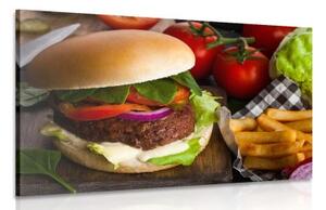 Obraz hamburger s hranolkami - 120x80