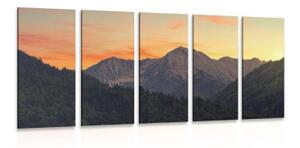 5-dielny obraz západ slnka na horách - 100x50