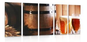 5-dielny obraz pivo s pivným súdkom - 100x50