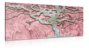 Obraz abstraktný strom na dreve s ružovým kontrastom - 100x50