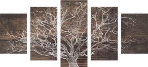 5-dielny obraz koruna stromu na drevenom podklade - 100x50
