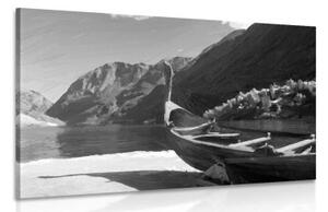 Obraz drevená vikingská loď v čiernobielom prevedení - 60x40