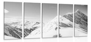 5-dielny obraz zasnežené pohorie v čiernobielom prevedení - 100x50