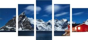 5-dielny obraz nočná krajina v Nórsku - 100x50