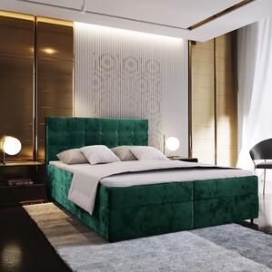 Čalúnená posteľ boxspring GLORIEN VELVET 160x200 cm tmavozelená Matrac: Bonell pružinová matrac