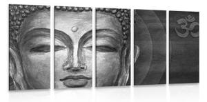 5-dielny obraz tvár Budhu v čiernobielom prevedení - 100x50
