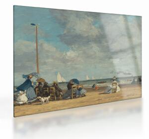 Sklenený obraz - Eugène Boudin, Beach at Trouville, reprodukcia (70x50 cm)