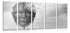 5-dielny obraz abstraktná tvár v podobe stromu - 100x50