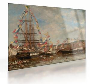 Sklenený obraz - Eugène Boudin, Festival in the Harbor of Honfleur, reprodukcia (70x50 cm)