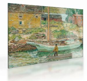 Sklenený obraz - Childe Hassam, Oyster Sloop, Cos Cob, reprodukcia (70x50 cm)