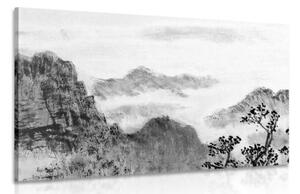 Obraz tradičná čínska maľba krajiny v čiernobielom prevedení - 60x40
