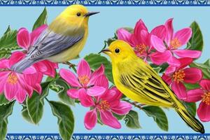 Obraz vtáčiky a kvety vo vintage prevedení - 60x40