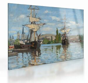 Sklenený obraz - Claude Monet, Ships Riding on the Seine at Rouen, reprodukcia (70x50 cm)