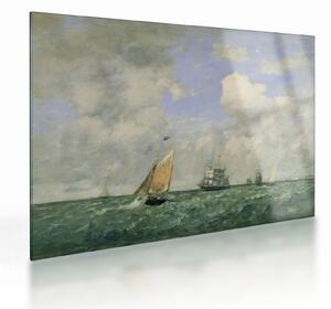 Sklenený obraz - Eugène Boudin, Ships and Sailing Boats Leaving Le Havre, reprodukcia (70x50 cm)