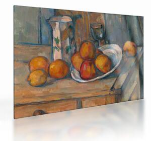 Sklenený obraz - Paul Cézanne, Still Life with Milk Jug and Fruit, reprodukcia (70x50 cm)