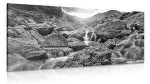 Obraz vysokohorské vodopády v čiernobielom prevedení - 100x50