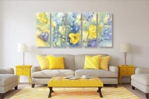 5-dielny obraz akvarelové žlté tulipány - 100x50