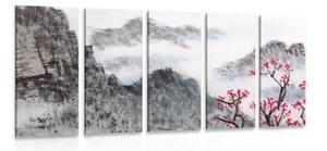 5-dielny obraz čínska krajina v hmle - 100x50