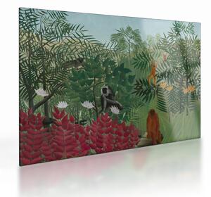 Sklenený obraz - Henri Rousseau, Tropical Forest with Monkeys, reprodukcia (70x50 cm)