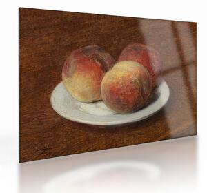 Sklenený obraz - Henri Fantin-Latour, Three Peaches on a Plate, reprodukcia (70x50 cm)