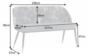 Moderná art-deco čalúnená lavica Floreque do predsiene so sivým zamatovým poťahom s florálnym motívom 130cm