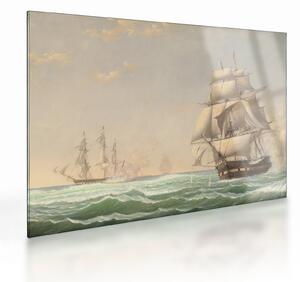 Sklenený obraz - Fitz Henry Lane, The United States Frigate President Engaging the British Squadron, reprodukcia (70x50 cm)
