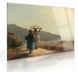 Sklenený obraz - Camille Pissarro, Two Women Chatting by the Sea, St. Thomas, reprodukcia (70x50 cm)