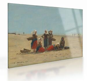 Sklenený obraz - Eugène Boudin, Women on the Beach at Berck, reprodukcia (70x50 cm)