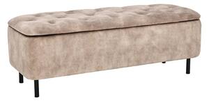 Moderná čalúnená lavica Eliana s úložným priestorom s béžovým zamatovým poťahom s chesterfield prešívaním na sedadle 120 cm