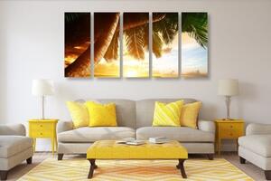 5-dielny obraz východ slnka na karibskej pláži - 100x50